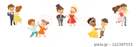 Cute Kid Couple Dancing Moving Body Show Performance Vector Set 122397553