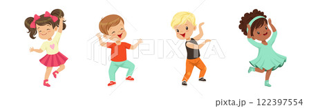 Cute Kids Dancing Moving Body Show Performance Vector Set 122397554