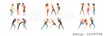 Fighting and Shouting People Character Quarrel with Each Other Vector Set Fighting and Shouting People Character Quarrel with Each Other Vector Set 122397556