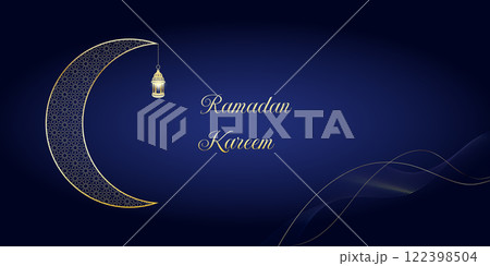 Elegant ramadan kareem with golden moon and golden lamp for background illustration. EPS 10. Vector illustration 122398504