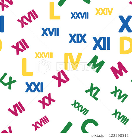 Seamless pattern with Roman numerals. Ten, twenty, thirty, forty, fifty, sixty, seventy, eighty, ninety. Algebra and geometry, calculations Seamless pattern with Roman numerals. Ten, twenty, thirty, forty, fifty, sixty, seventy, eighty, ninety. Algebra and geometry, calculations 122398512