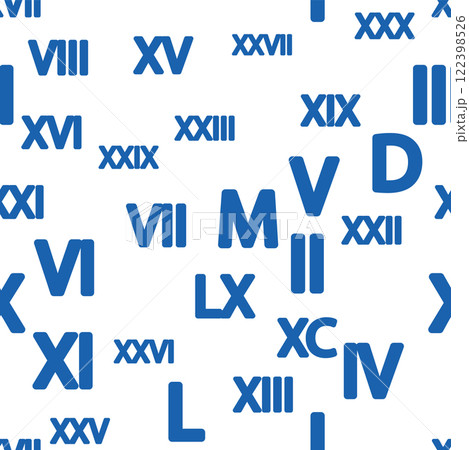 Seamless pattern with Roman numerals. Ten, twenty, thirty, forty, fifty, sixty, seventy, eighty, ninety. Algebra and geometry, calculations Seamless pattern with Roman numerals. Ten, twenty, thirty, forty, fifty, sixty, seventy, eighty, ninety. Algebra and geometry, calculations 122398526