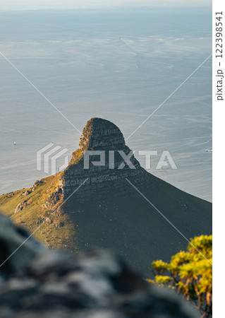 View Lion's Head mountain from Table Mountain. Sunset, October warm weather. Cape Town, South Africa View Lion's Head mountain from Table Mountain. Sunset, October warm weather. Cape Town, South Africa 122398541