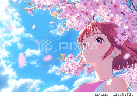 桜とかわいい女の子イラスト「AI生成画像」 122398820