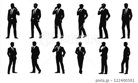 電話をかける営業マンのシルエットイラストアイコン 電話をかける営業マンのシルエットイラストアイコン 122400381