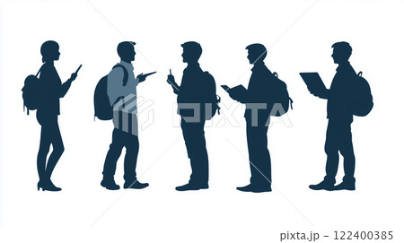 野外授業を受ける男女の全身シルエットイラストアイコン 野外授業を受ける男女の全身シルエットイラストアイコン 122400385