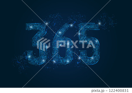 Abstract isolated blue image of 365 Logo. Polygonal low poly wireframe illustration looks like stars in the black night sky in space or flying glass shards. 122400831