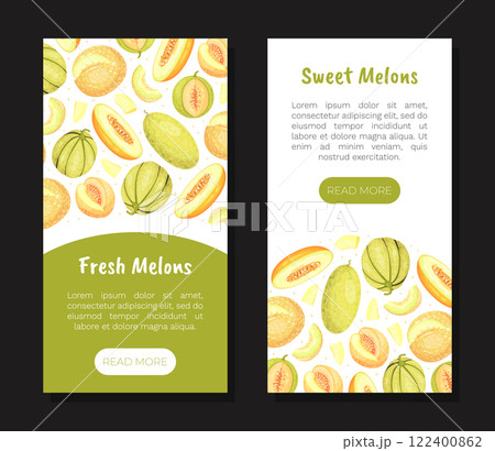 Sweet Melon Banner Design with Ripe Fruit Vector Template 122400862