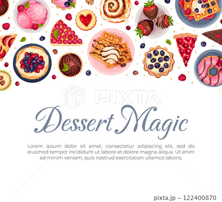 Sweet Dessert Banner Design Above View Vector Template Sweet Dessert Banner Design Above View Vector Template 122400870