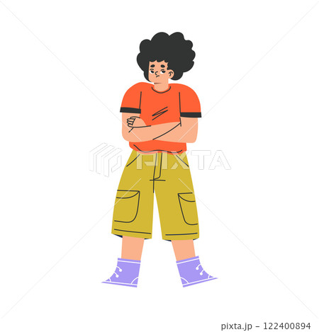 Boy Kid Stand Look Guilty and Confused Vector Illustration Boy Kid Stand Look Guilty and Confused Vector Illustration 122400894