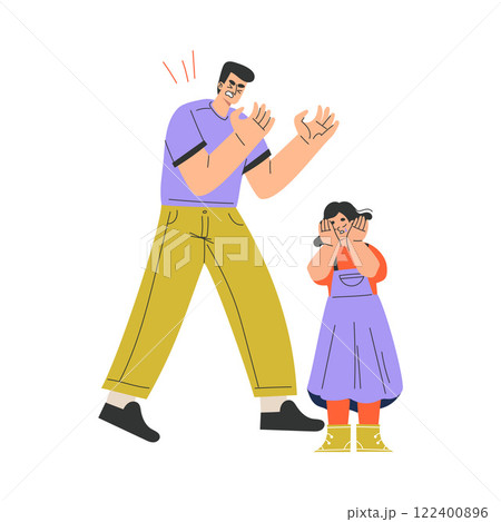 Man Parent Swear at Girl Daughter Yelling and Scold Vector Illustration 122400896