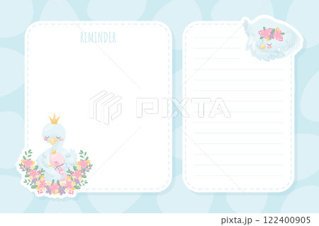 Note Card with Beautiful Swan Bird Vector Template 122400905