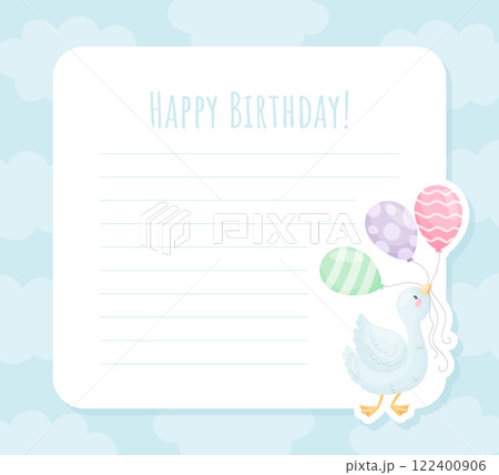 Happy Birthday Card with Beautiful Swan Bird Vector Template 122400906