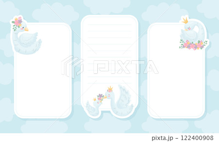 Note Card with Beautiful Swan Bird Vector Template 122400908