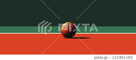 Basketball on vibrant red and green court surface outdoors 122401103