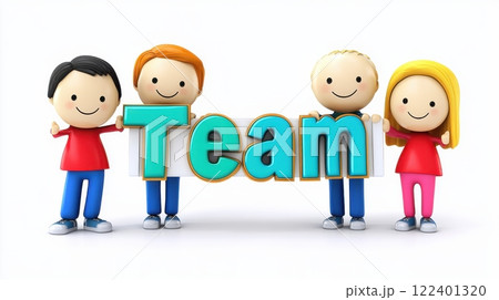 Cute 3D cartoon characters holding the word team 122401320