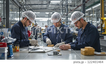 Workers are Collaborating Effectively in a Modern Manufacturing Facility and Industry 122401464