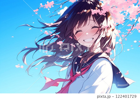サクラとかわいい女の子イラスト「AI生成画像」 122401729