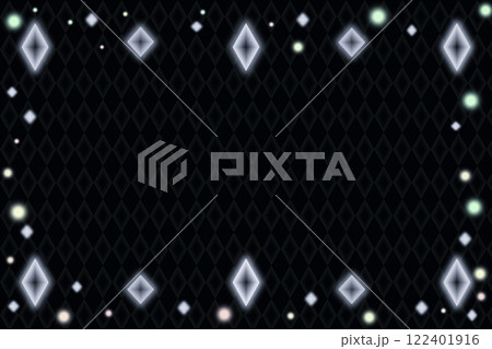 黒い背景で白く輝く透き通ったひし形のクリスタルのフレーム 黒い背景で白く輝く透き通ったひし形のクリスタルのフレーム 122401916