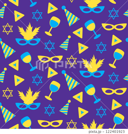 Vibrant Purim seamless pattern with masks Vibrant Purim seamless pattern with masks 122401923