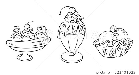 Hand drawn contour illustration of ice cream Hand drawn contour illustration of ice cream 122401925