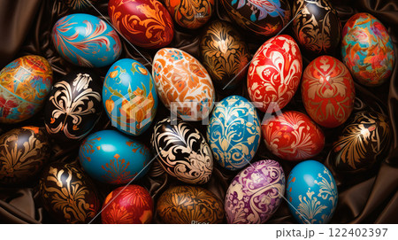 Beautiful and colorful Ester eggs background 122402397