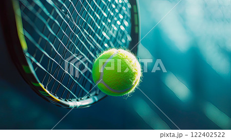 Tennis ball and tennis racket. Playing tennis concept 122402522