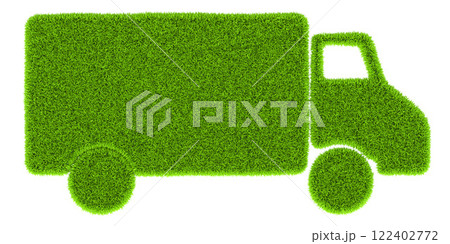 Delivery van silhouette from green grass, 3D rendering Delivery van silhouette from green grass, 3D rendering 122402772