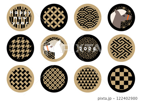 金色×黒 2026年午年年賀状ベクターイラスト 白馬 高級感 シンプル ゴージャス ビジネス 和柄 金色×黒 2026年午年年賀状ベクターイラスト 白馬 高級感 シンプル ゴージャス ビジネス 和柄 122402980