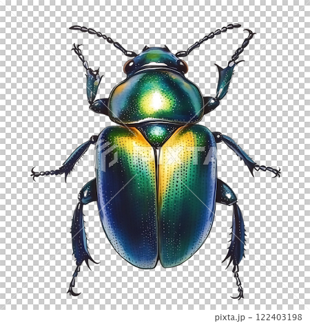 Fantastic colorful jewel bug, vivid hand-drawn insect isolated on a white background 122403198