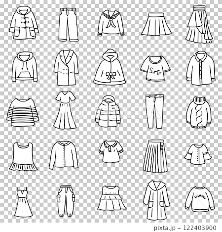 女性のファッションアイテム線画イラスト素材 122403900