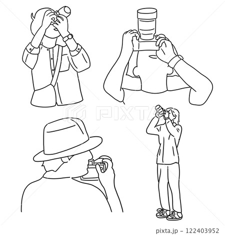写真を撮る人の線画イラスト素材 写真を撮る人の線画イラスト素材 122403952