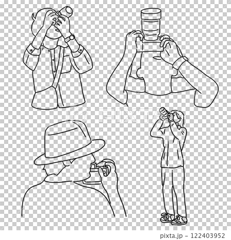写真を撮る人の線画イラスト素材 写真を撮る人の線画イラスト素材 122403952