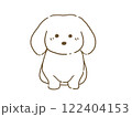 正面を向いてお座りをするダックスフンドのイラスト　線画　手描き 122404153