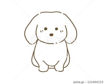 正面を向いてお座りをするダックスフンドのイラスト 線画 手描きの