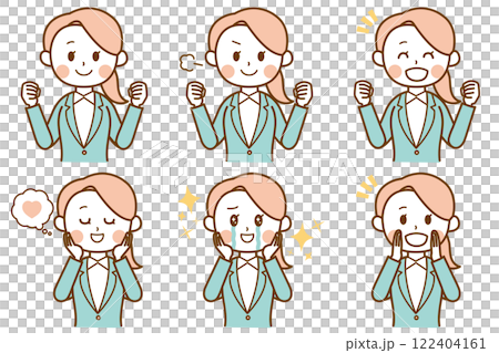 Illustration set of a woman in a suit with happy emotions Illustration set of a woman in a suit with happy emotions 122404161