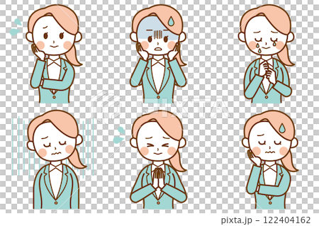 Illustration set of a woman in a suit with sad emotions Illustration set of a woman in a suit with sad emotions 122404162