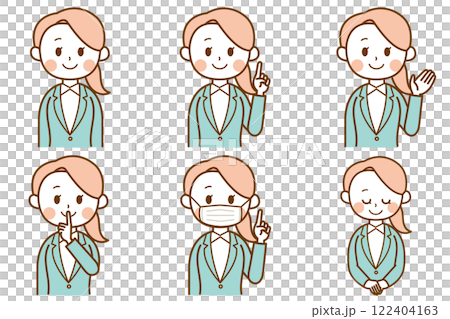 案内に使えるスーツを着た女性のイラストセット 案内に使えるスーツを着た女性のイラストセット 122404163