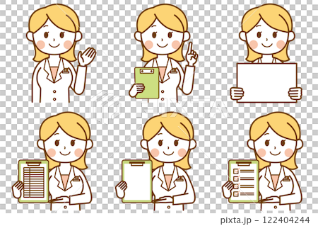 一組穿白大褂的女性插畫素材解說 122404244