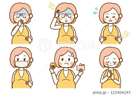 様々な体調の妊婦さんのイラストセット 様々な体調の妊婦さんのイラストセット 122404245