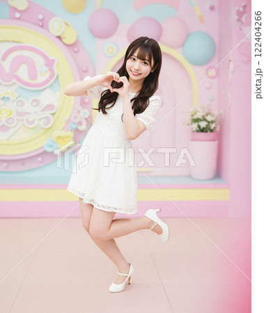 ハートサインでポーズするアイドル 122404266