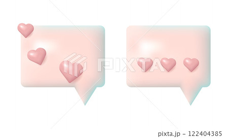 3D speech bubbles different shapes message icon. Pink heart. For social media advertising posters. Vector isolated set. 122404385