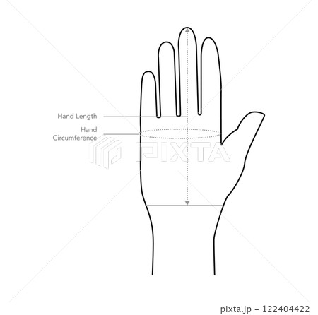 Diagram of measuring hands for Gloves, mittens, mitts Fashion accessory clothing technical illustration. Vector for Men 122404422