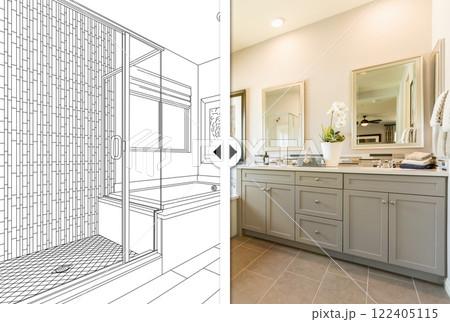 Before and After Slider Comparing Pencil Sketch Drawing Plans and Completed Custom Master Bathroom Before and After Slider Comparing Pencil Sketch Drawing Plans and Completed Custom Master Bathroom 122405115