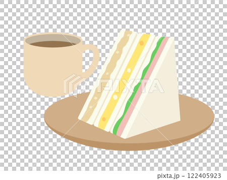 コーヒーとサンドイッチの軽食のイラスト 122405923