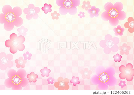 かわいい和風の梅の花の背景フレーム ひなまつり 122406262
