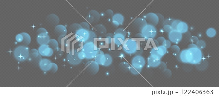 Blue bokeh with stars and sparkles, shiny overlay decoration isolated on grey background. 122406363