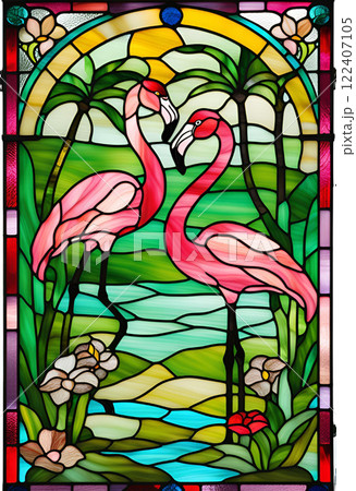 ステンドグラス　フラミンゴ 122407105