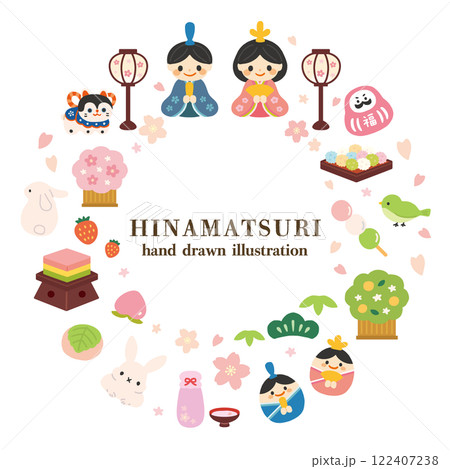 ひな祭りの丸フレーム 122407238