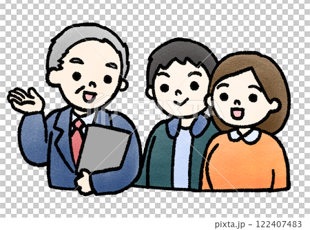 サービス業に従事するシニア世代の手描きイラスト 122407483
